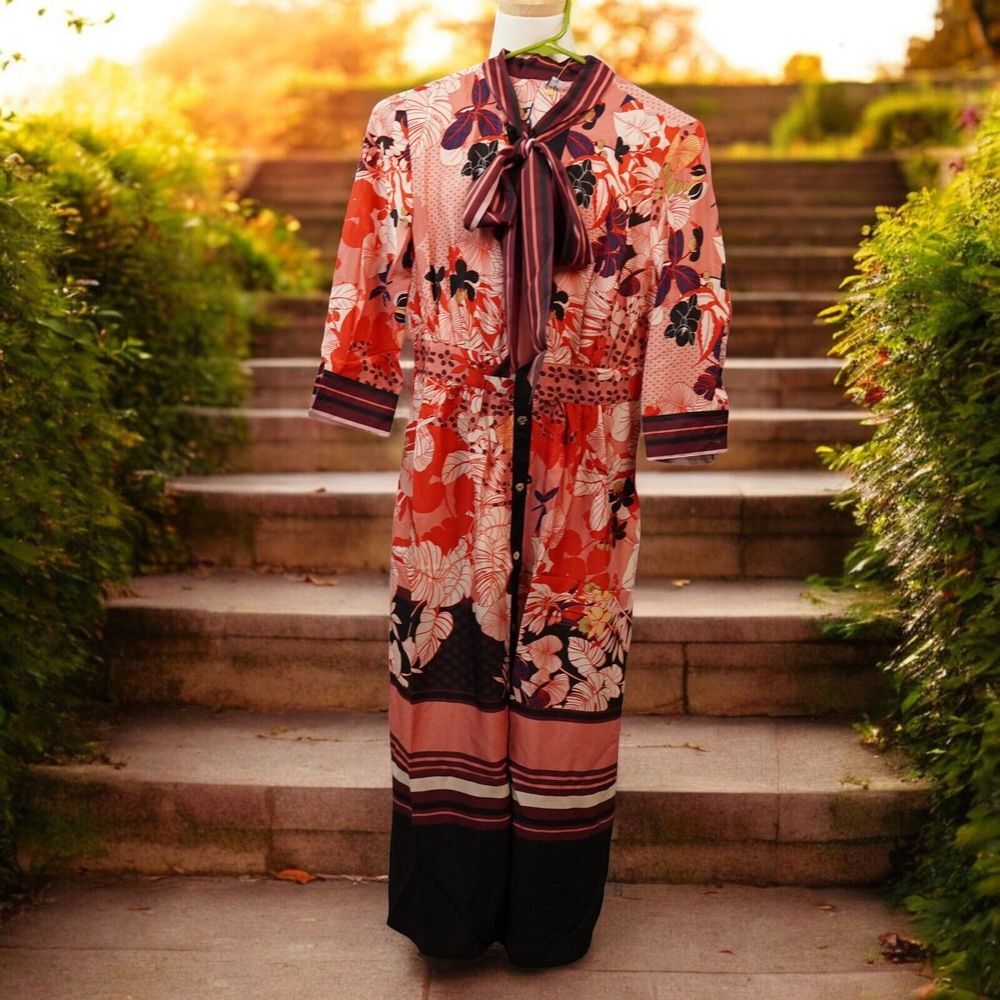 Nishang Huangjiwu Dress Women Medium Red Floral Elegant Peaceful Maxi Heart Asia